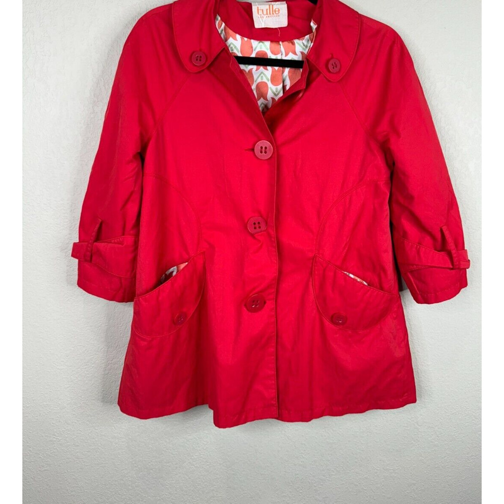 Tulle‎ Women's Long Sleeve Button Front Jackets Red Medium Pea Coat
